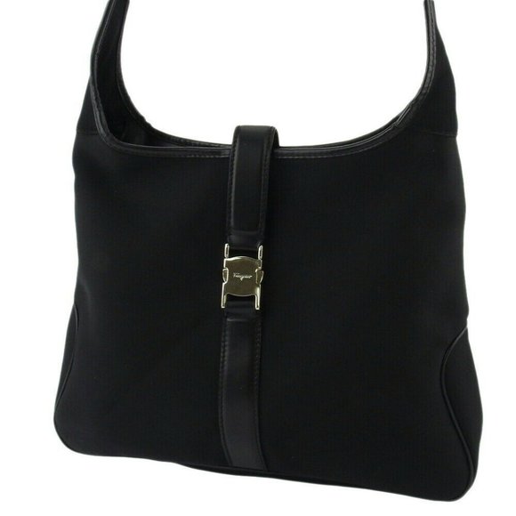 Authentic Salvatore Ferragamo shoulder bag logo canvas leather